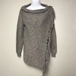 NWT Ceasikery Dark Grey Lagenlook Boho Eclectic Fringe Wrap Sweater Size S
